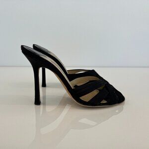 JIMMY CHOO BLACK SILK SATIN SLIDE SANDALS SIZE IT 38 / US 8